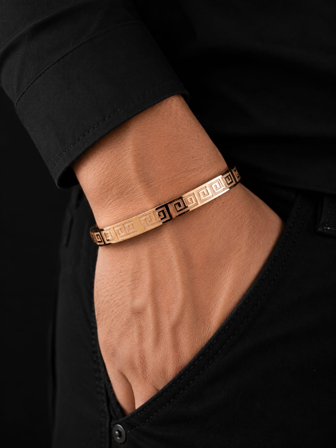 Rose Gold Men's Greek Key Pattern Kada