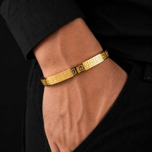 Gold Men's Greek Key Pattern Kada