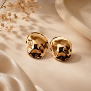 The Molten Pebble Studs Gold Tone Stainless Steel Anti-Tarnish Earrings