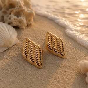 The Golden Conch Shell Studs  Gold Tone Stainless Steel Anti-Tarnish Earrings
