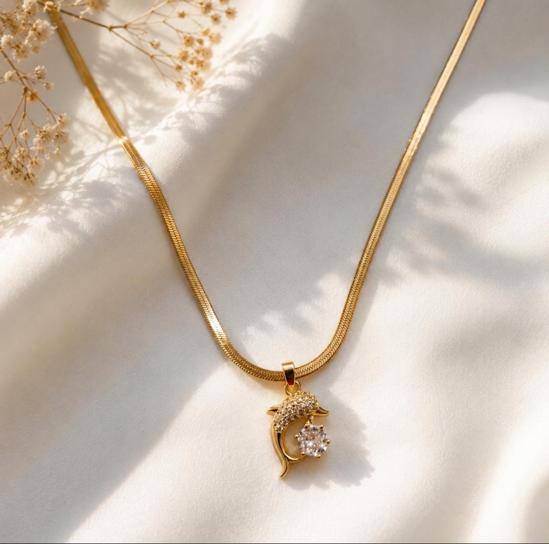 The Delfina Wave Necklace 18K Gold Plated Anti-Tarnish CZ Pendant