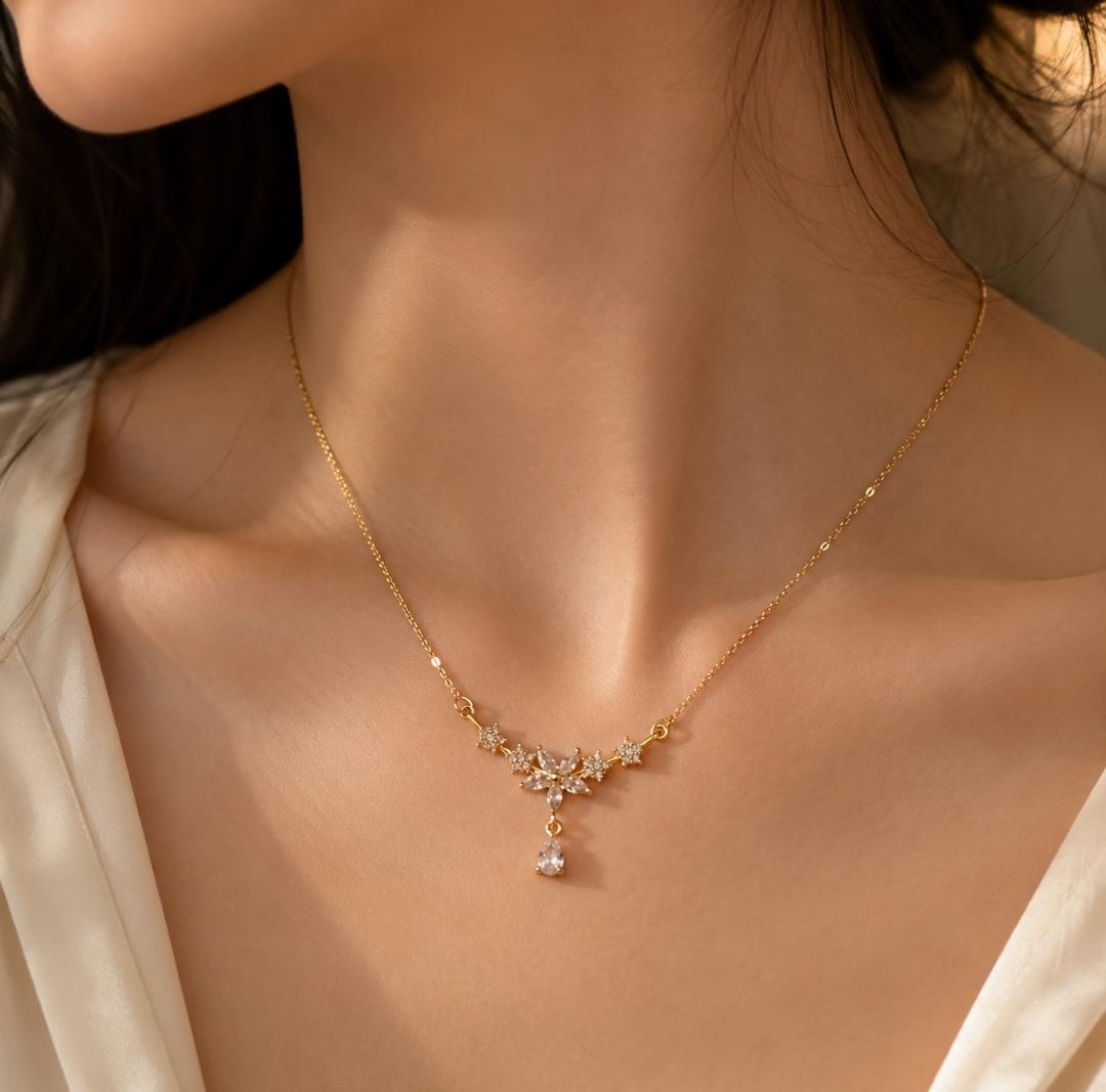 The Astrale Glow Necklace 18K Gold Plated Anti-Tarnish CZ Cluster Necklace