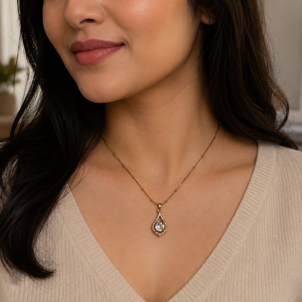 The Velora Solitaire Necklace 18K Gold Plated Anti-Tarnish CZ Halo Pendant