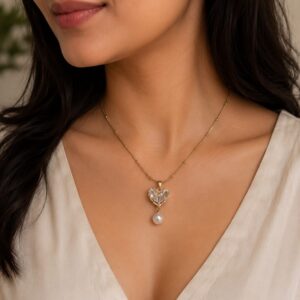 The Amora Heart Necklace 18K Gold Plated Anti-Tarnish Heart CZ Pearl Pendant