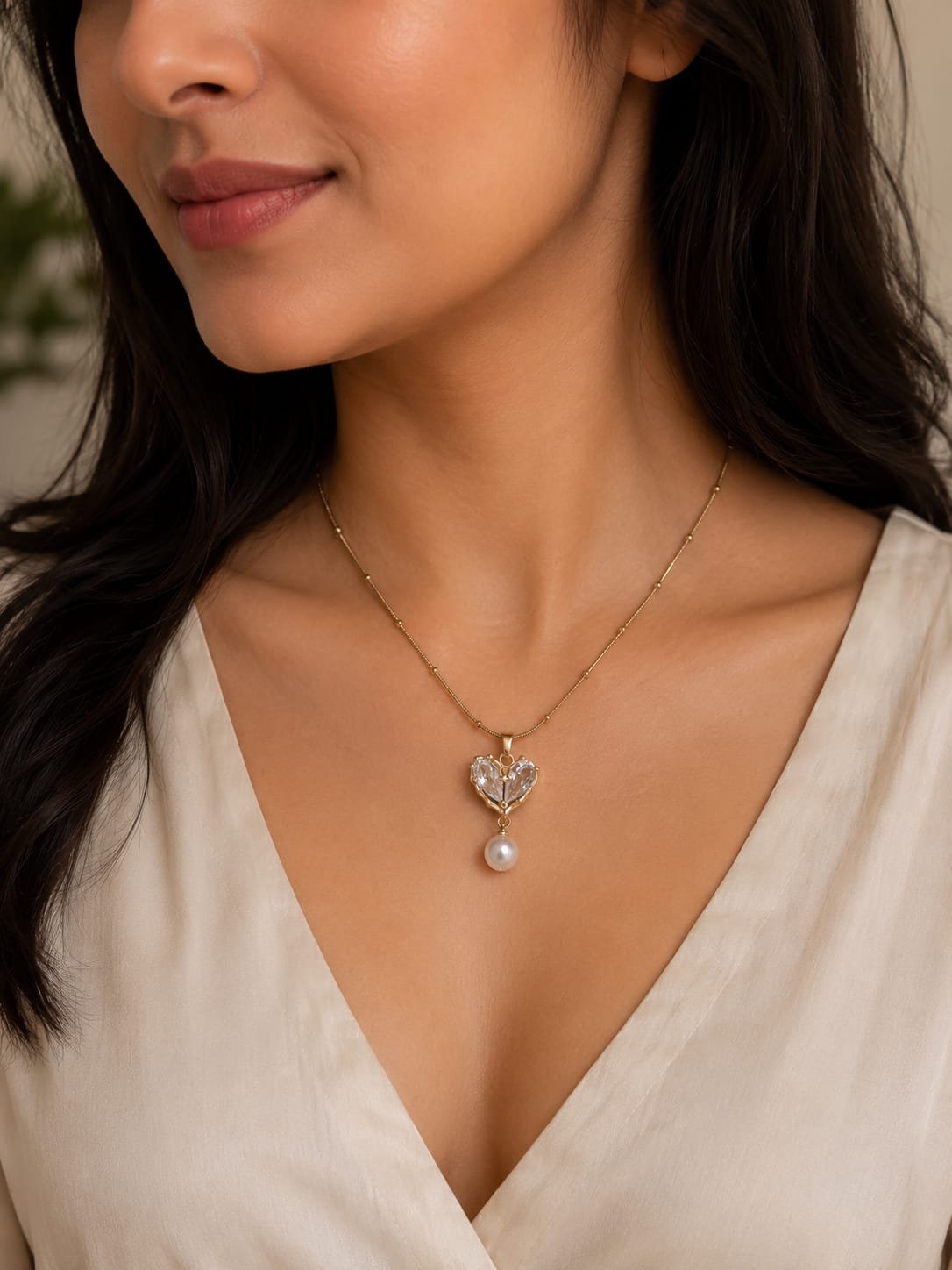 The Amora Heart Necklace 18K Gold Plated Anti-Tarnish Heart CZ Pearl Pendant