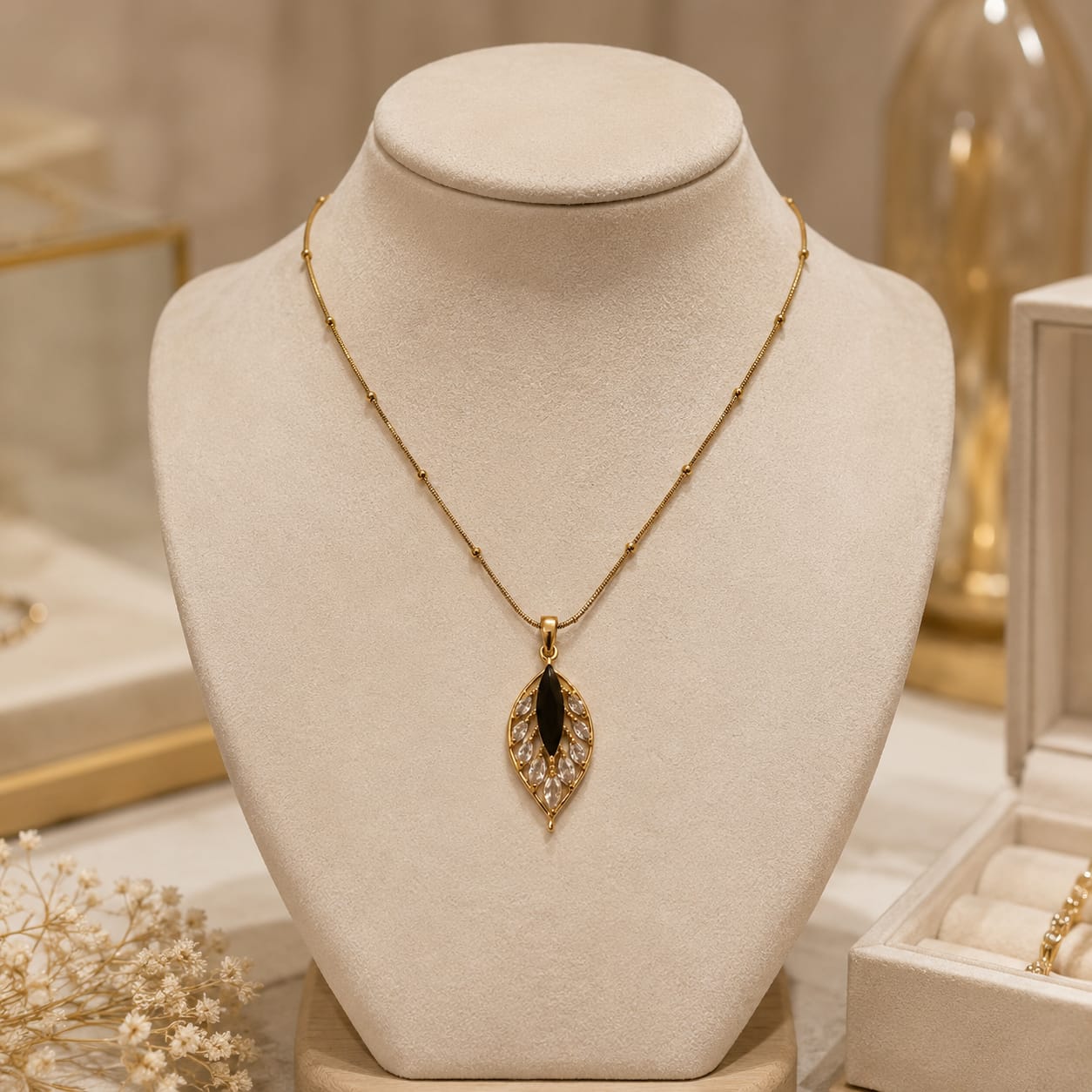 The Noira Leaf Necklace18K Gold Plated Anti-Tarnish Leaf CZ Pendant