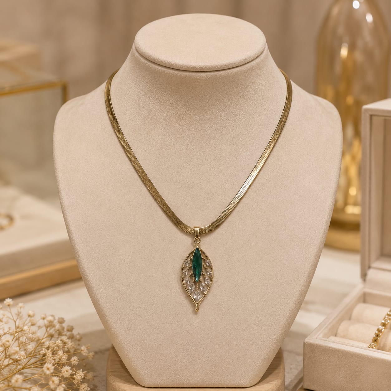 The Emera Leaf Necklace 18K Gold Plated Anti-Tarnish Leaf CZ Pendant