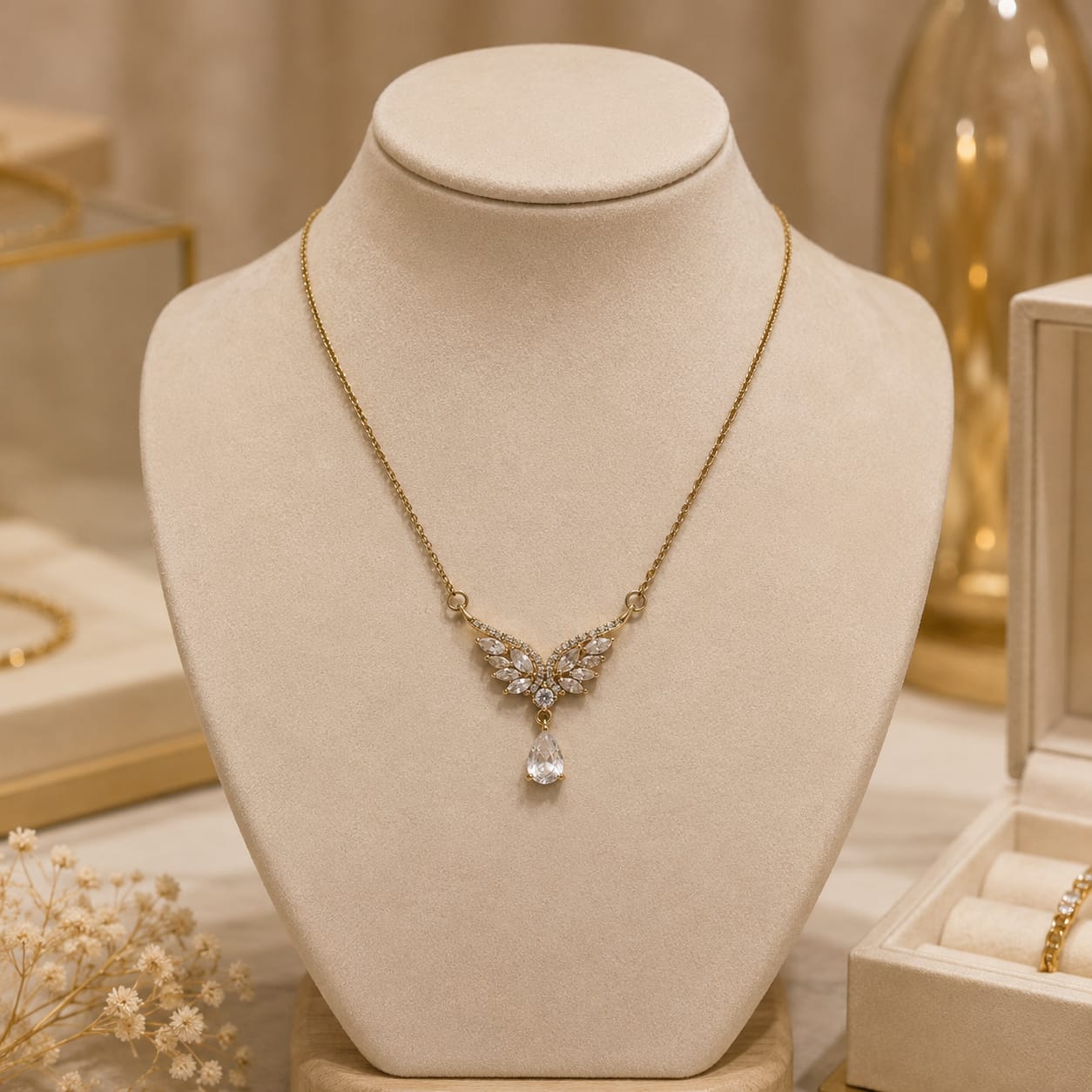The Seraph Wing Necklace 18K Gold Plated Anti-Tarnish Wing CZ Pendant