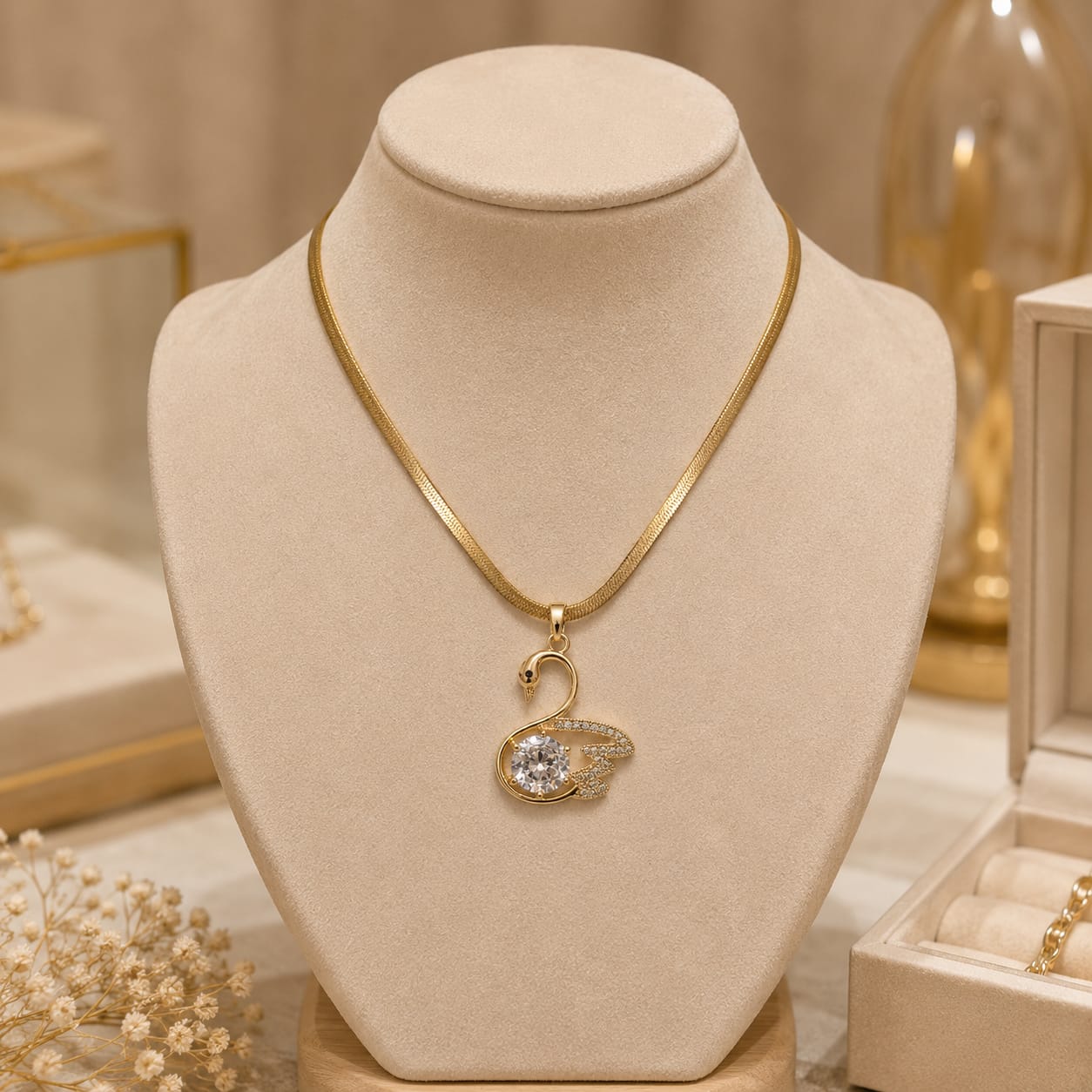 The Cygna Swan Necklace18K Gold Plated Anti Tarnish Swan CZ Pendant