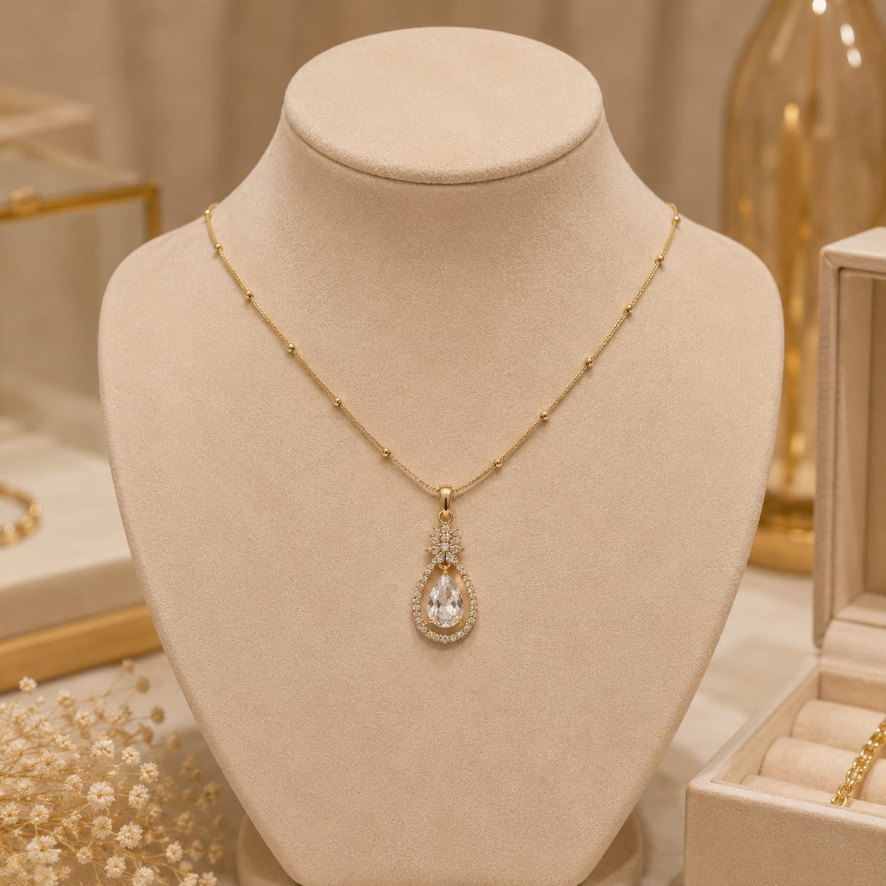 The Lumina Teardrop Necklace 18K Gold Plated Anti-Tarnish Teardrop CZ Pendant