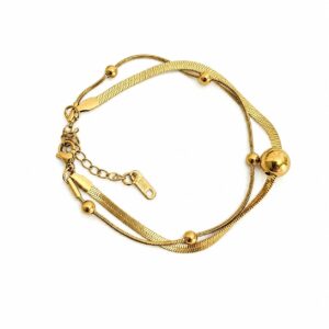 Double Layer Gold Ball and Snake Chain Bracelet for Women