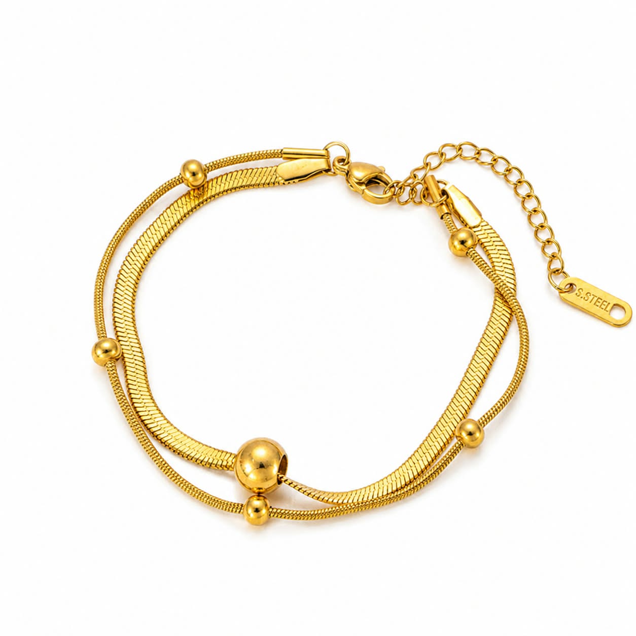 Double Layer Beaded Snake Chain Bracelet