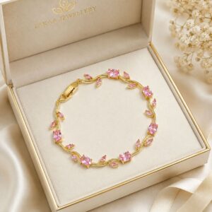 Pink Leaf Vine Crystal Bracelet