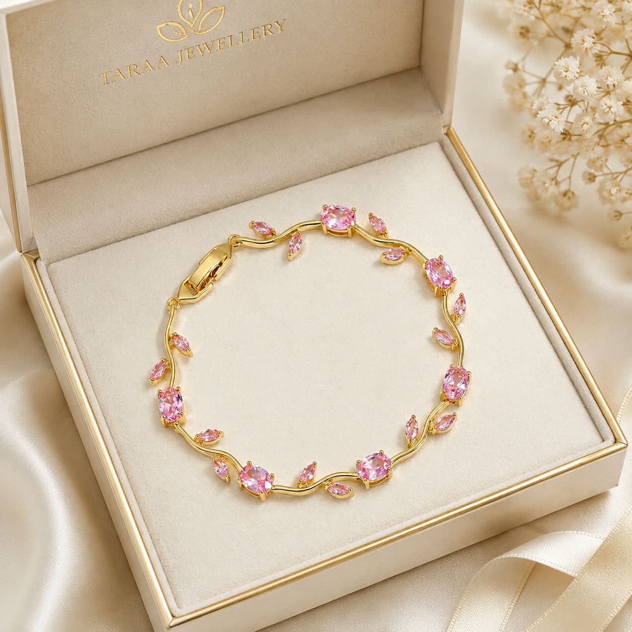 Pink Leaf Vine Crystal Bracelet