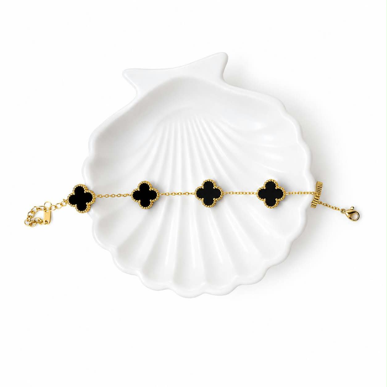 Reversible 5 Motif Clover Bracelet - Black & White | Anti-Tarnish