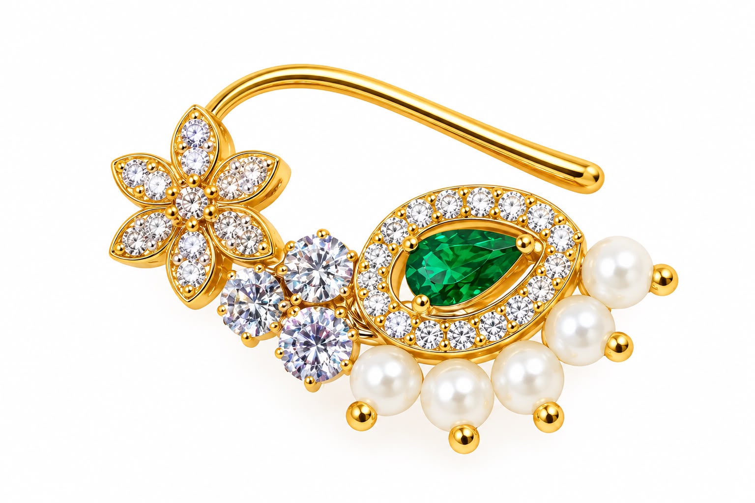 Premium Bridal Emerald Moti Nath