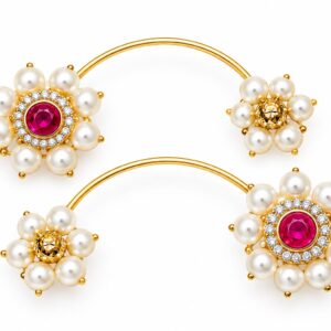 Premium Ruby Floral Moti Bugdi (Pair)
