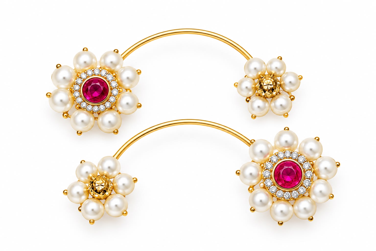 Premium Ruby Floral Moti Bugdi (Pair)